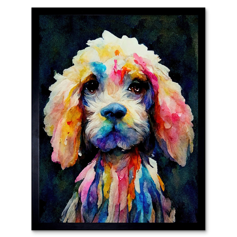 Abstract Dog Spaniel Cavapoo Cockapoo - Single Picture Frame Print, 43.7cm H x 33.5cm W x 1.5cm D