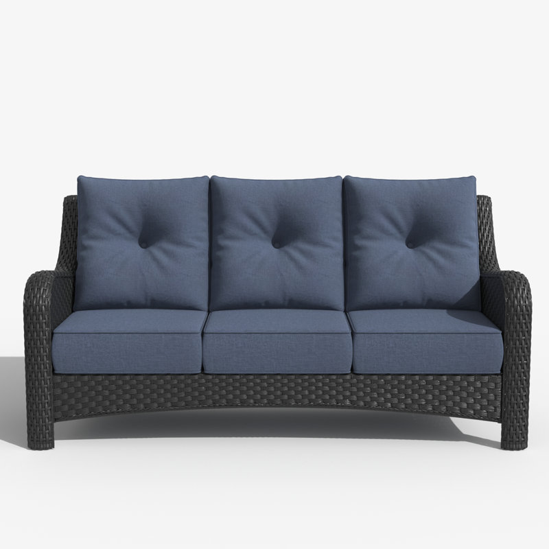 184.9cm Wide Patio Sofa with Cushions, Navy, Black