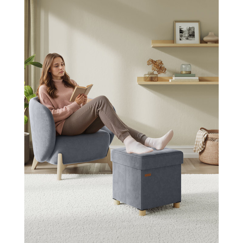 38cm Wide Tufted Rectangle Solid Colour Standard Ottoman with Storage, Grey