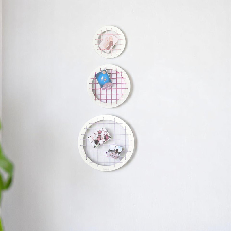 Décoration murale rose moderne en bois massif avec encadrement circulaire, 3 tailles différentes pour la décoration de couloir