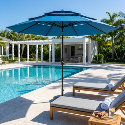 Grand parasol de patio en aluminium à trois niveaux avec poignée à manivelle