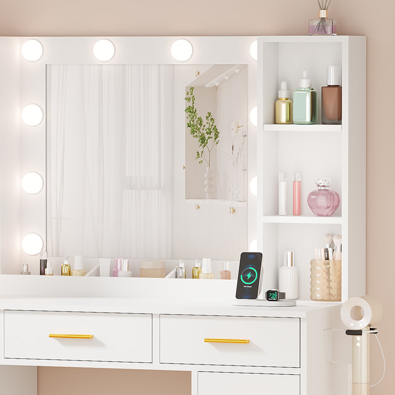 Coiffeuse de maquillage avec lumières et 11 tiroirs