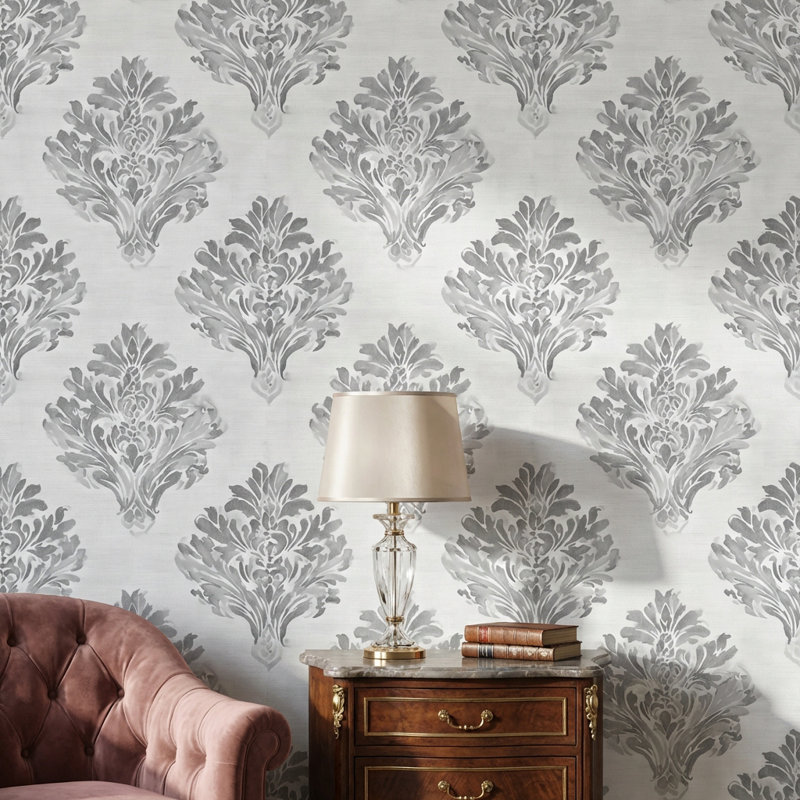Décoration murale damassée à motif floral traditionnel, Peler et coller