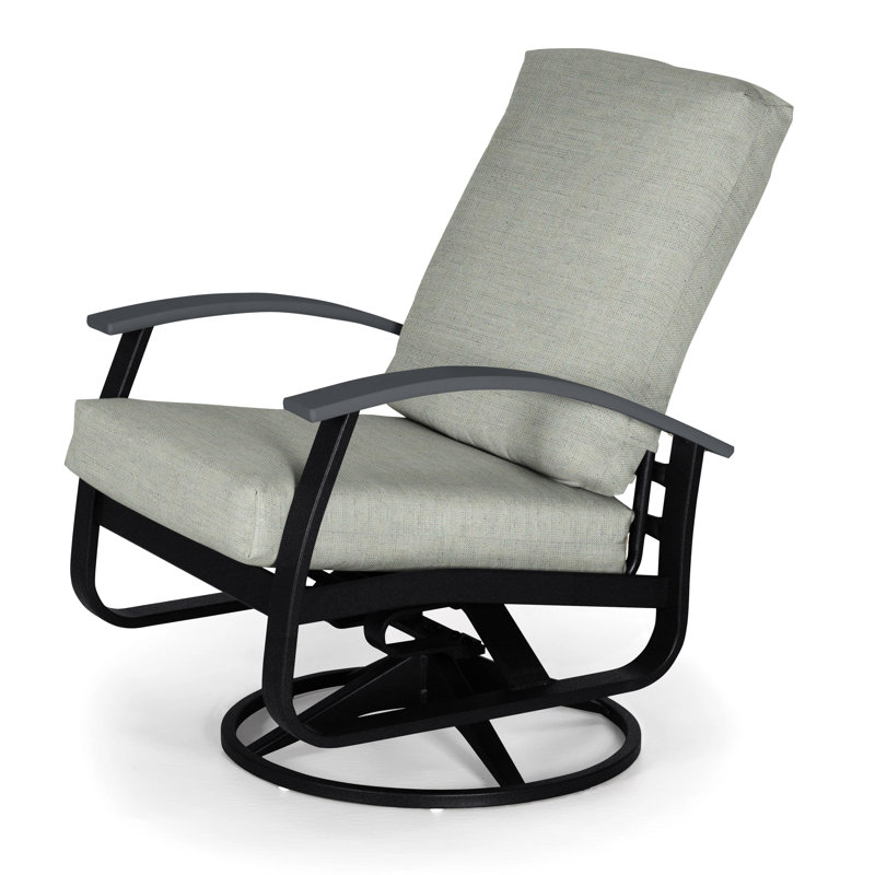 Chaise de patio pivotante avec coussin Askar, Toile Sunbrella® beige chiné, Graphite classique P30, Noir texturé