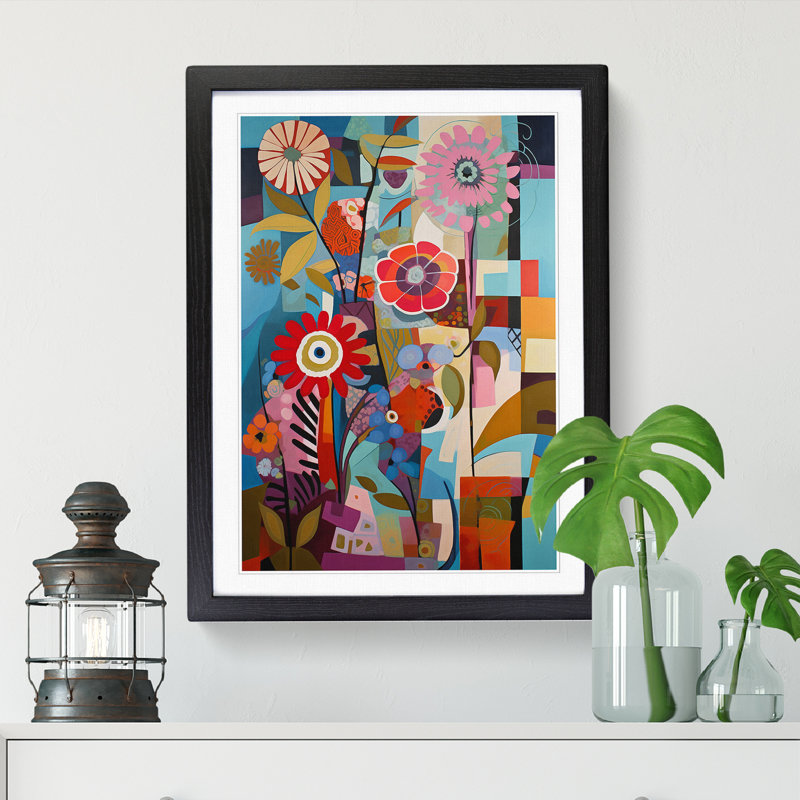 FRM-V0523-872X Flowers Constructivism Vol.1 1 Piece Single Picture Frame Wall Art, 46cm H x 34cm W x 2cm D, Walnut Framed