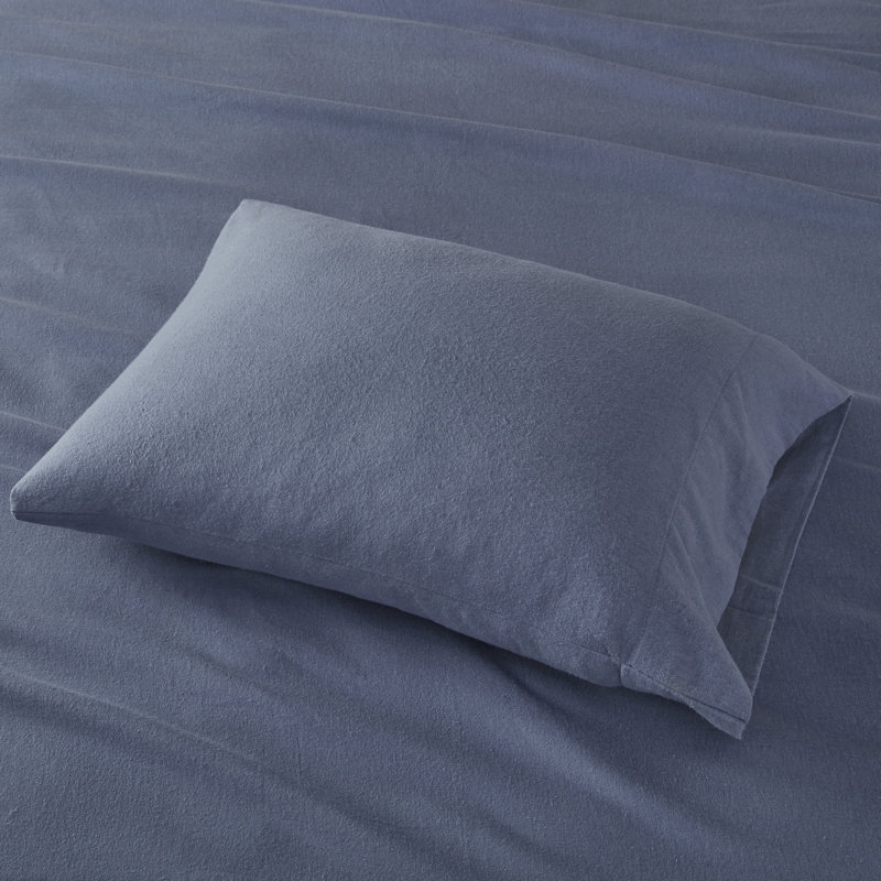Cozy Flannel 100% Cotton Sheet Set, Queen Sheet Set with 2 Pillowcases, Blue Solid
