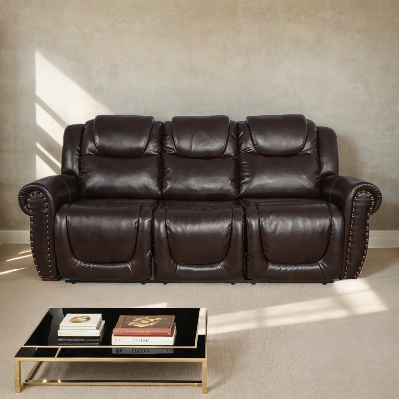 Talyssa 86" Upholstered Reclinging Sofa, Espresso Faux Leather 