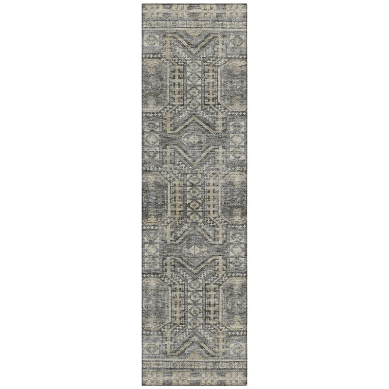 Machine Washable Indoor/Outdoor Xhevrie Pewter Rug, Runner 2'3" x 7'6"