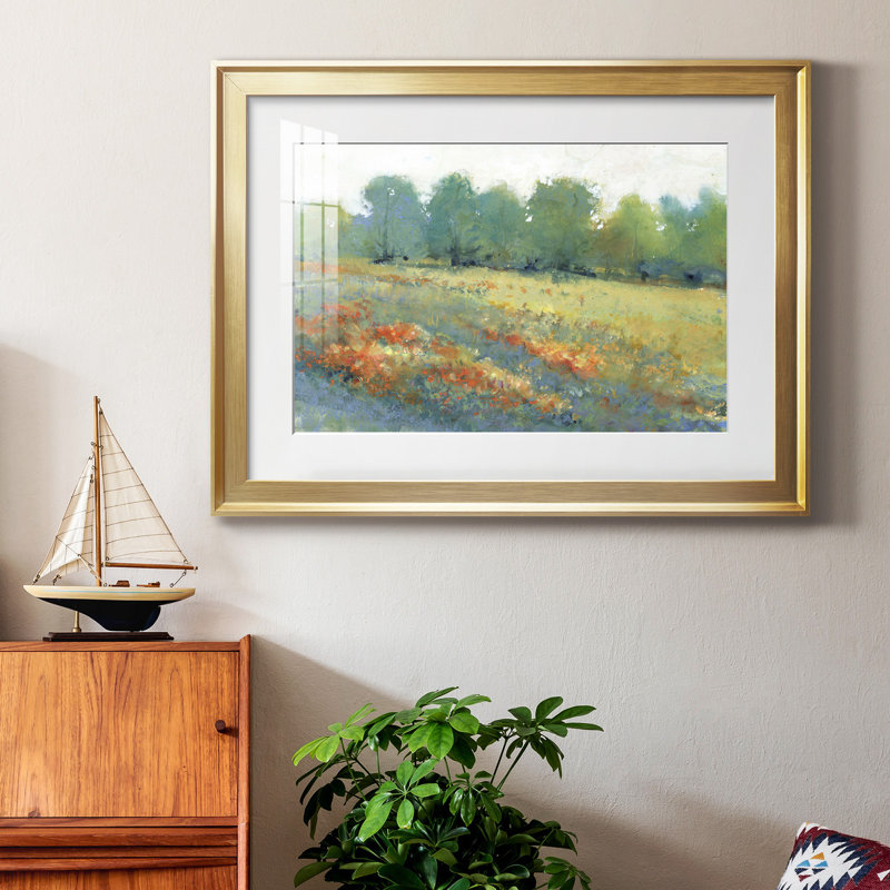Paysage champêtre I - peinture encadrée, H 18,5 po x l 24,5 po x P 1 po, Or, Blanc