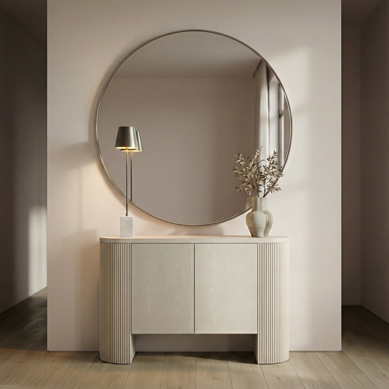 Nieves Metal Round Wall Mirror, Silver, 60" x 60"