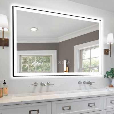 Miroir de salle de bain moderne sans cadre avec fonction de désembuage et lumière réglable
