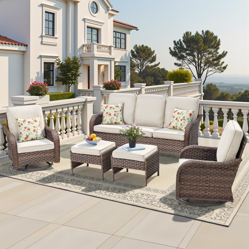 Ensemble de chaises berçantes et pivotantes pour l'extérieur, Blanc