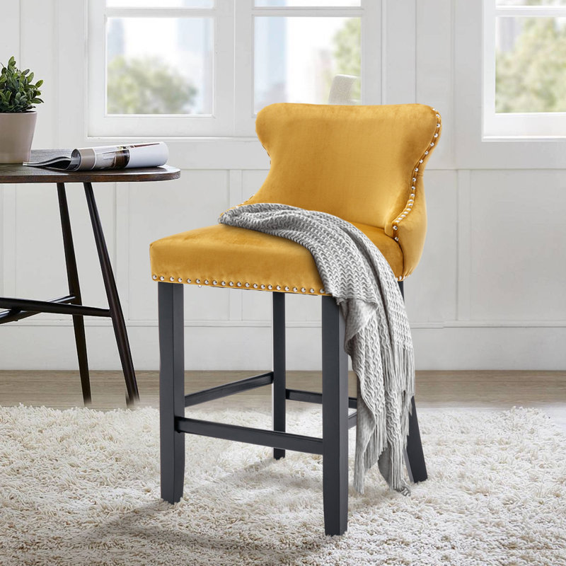 Kaimana Upholstered Counter Stool with Solid Wood Frame, Gold Velvet