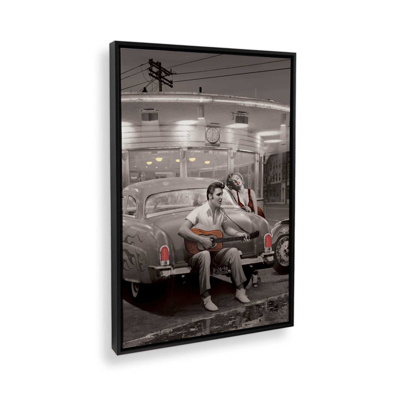 Midnight Melody Drive-In, H 12,75 po x l 8,75 po, Impression encadrée sans passe-partout, Noir satiné