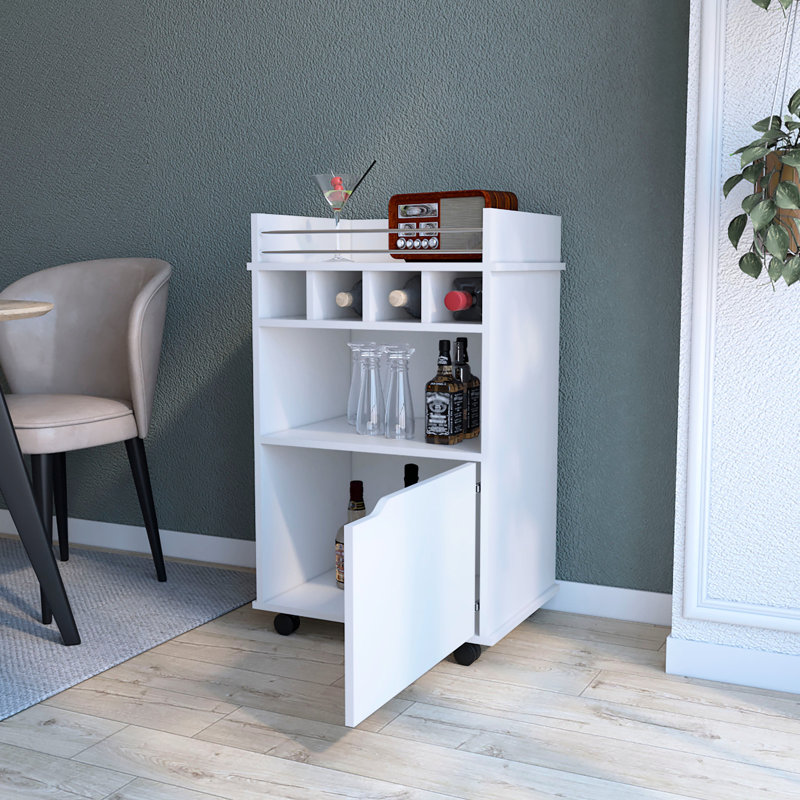 Elegant Bar Cart With Multiple Shelves And Bottle Storage In Black Modern Dining Room Shelf Space, Black