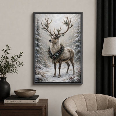 Christmas Reindeer Winter Holiday Artwork, Living Room Pictures, Framed Canvas Giclee Print Wall Art