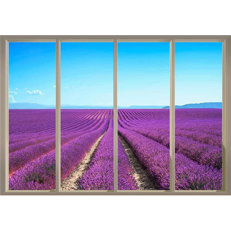 Champ couvert de rangées de fleurs mauves, L 100 po x l 144 po