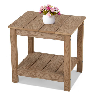 17.72 In. All Weather 2-Tier Rectangular Hips Outdoor Side Table，Teak