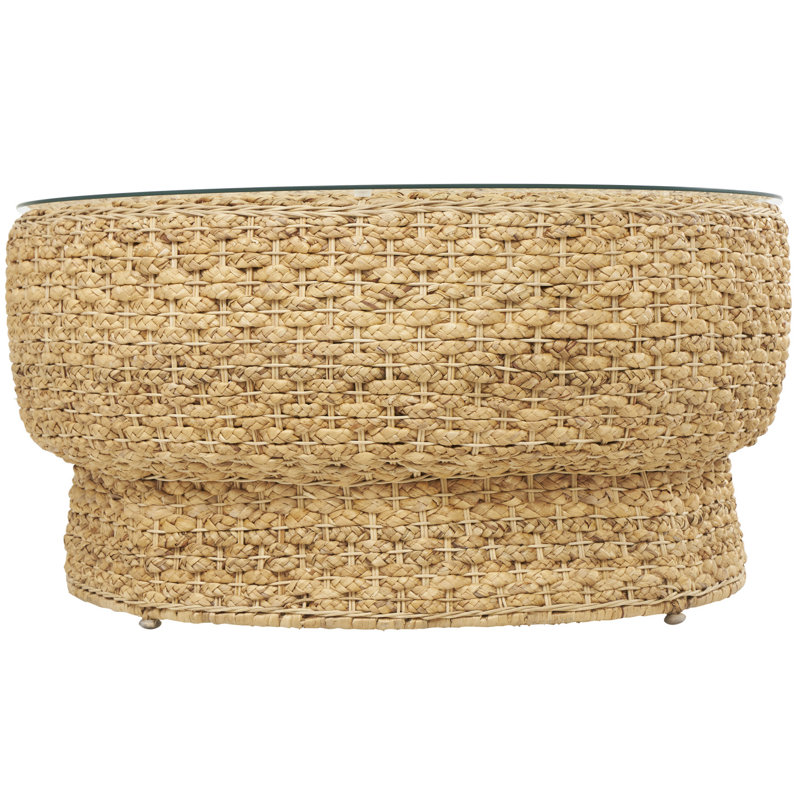 Ananth Rattan Handmade Woven Tapered Brown Coffee Table with Glass Top