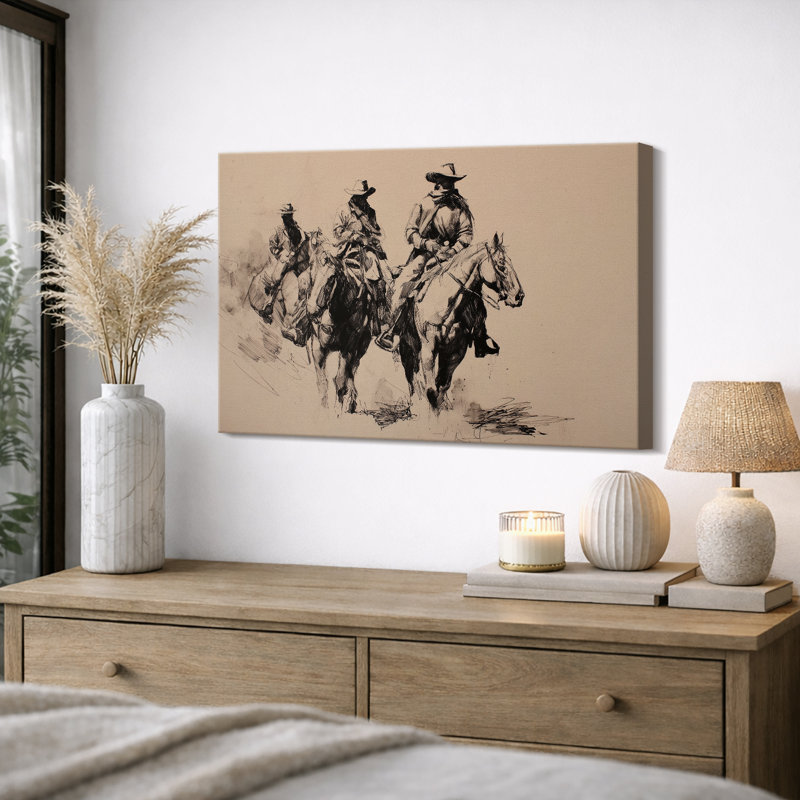 Western Cowboy, dessin de cavaliers, Toile tendue, H 32 po x l 48 po