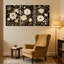 Ensemble de 3 impressions sur toile à motif de paysages urbains et urbains sur fond noir avec fleurs crème-1036435794