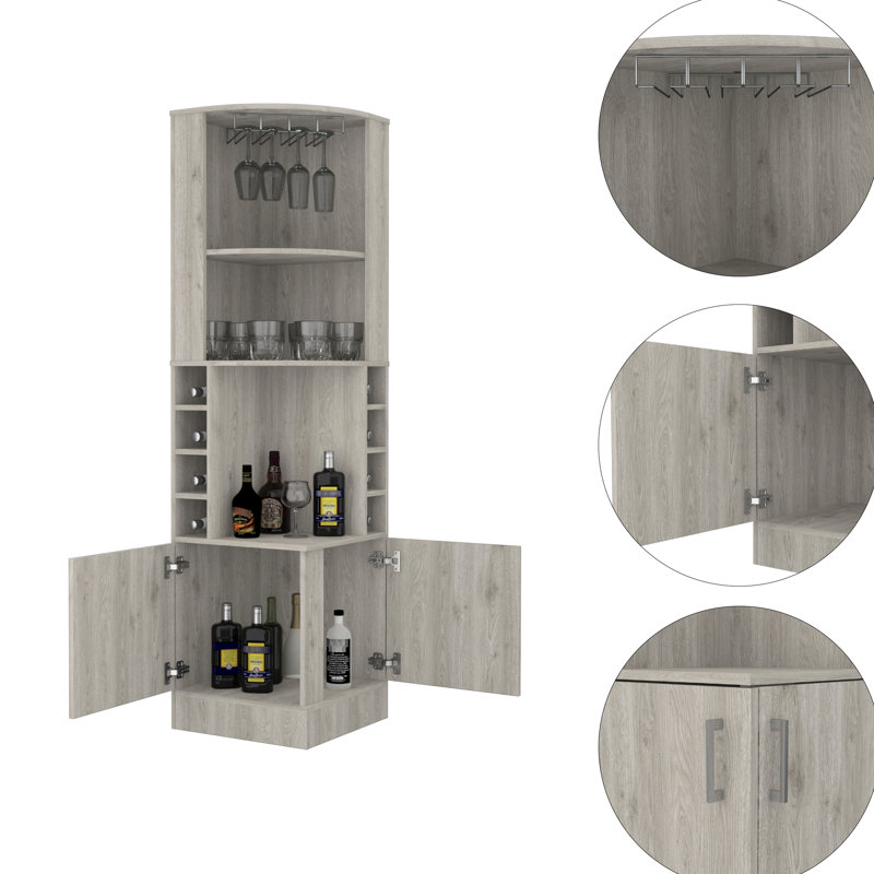 Adden 8 Gray Drink Cabinet With Functional Shelves Bar For Multiple Types, Light Gray