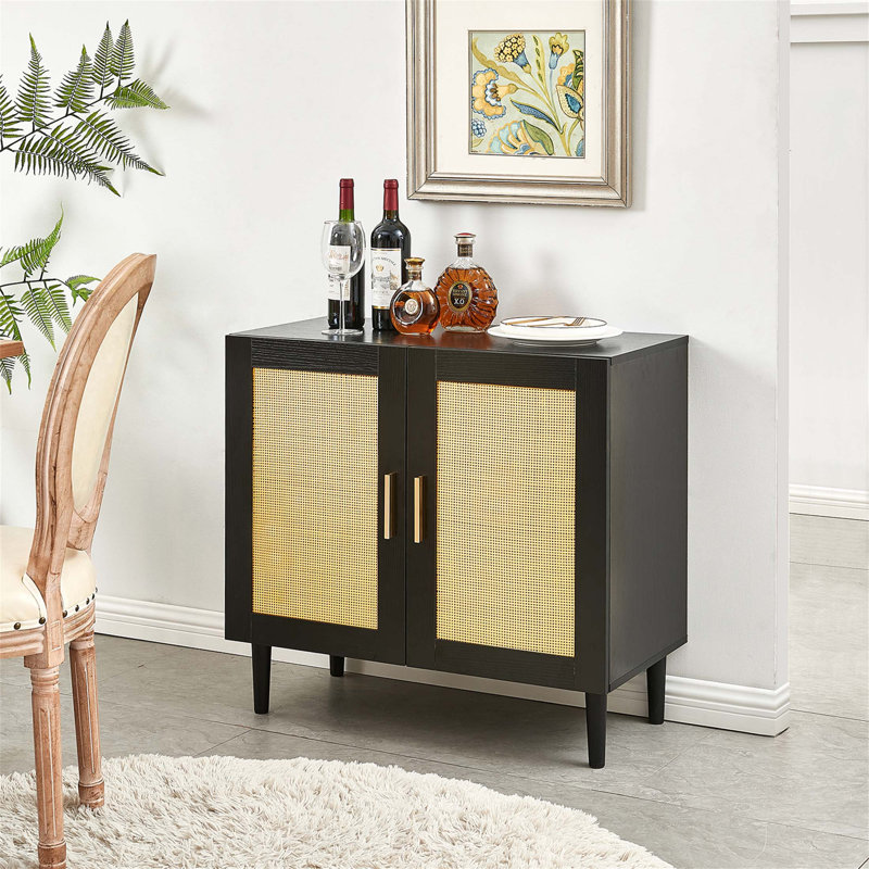 Modern Rattan Side Panel Buffet Cabinet With Adjustable Shelves, Quiet Doors, And Spacious Storage For Living Room And Bedroom