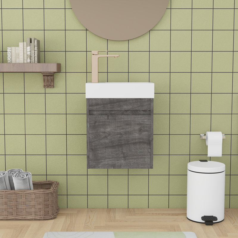 Meuble-lavabo 18 po, Chêne gris carreauté