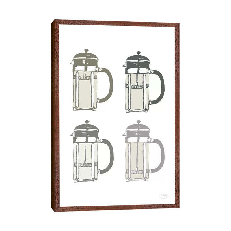 French Press Coffee Maker - Print on Canvas, Classic Brown Wood Floater Framed, 152.4cm H x 101.6cm W x 3.81cm D