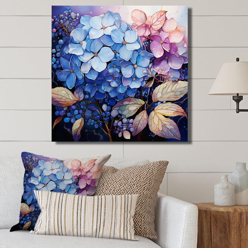 «Blue Pink Hydrangea Hydrangea Whispers», reproduction sur toile, Toile tendue, H 16 po x l 16 po x P 1 po