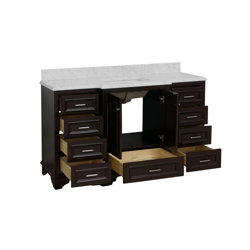 Ensemble de meuble-lavabo simple 60 po Loughlam, Chocolat, Marbre de Carrare