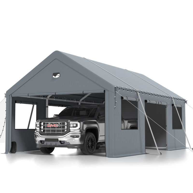Abri d'auto avec portes latérales l 12 pi x P 20 pi, abris d'auto robustes avec parois latérales, garage portatif, gris