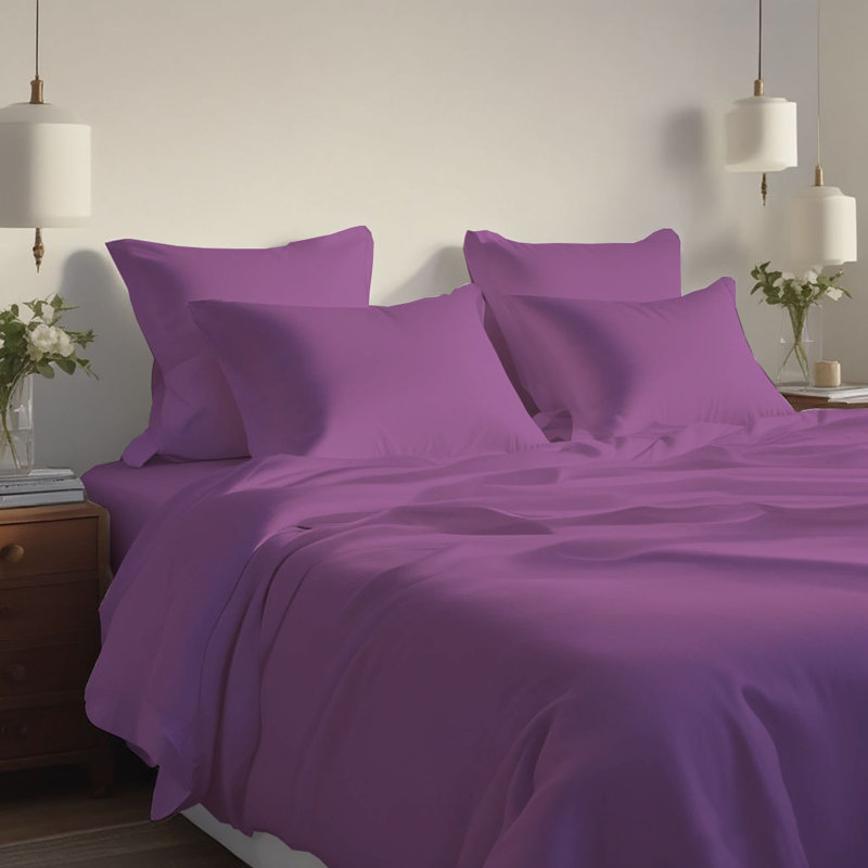 Ensemble de draps rafraîchissant et respirant Hotel Luxurious, Ensemble de draps pour grand lit + 4 taies d'oreil, Mauve