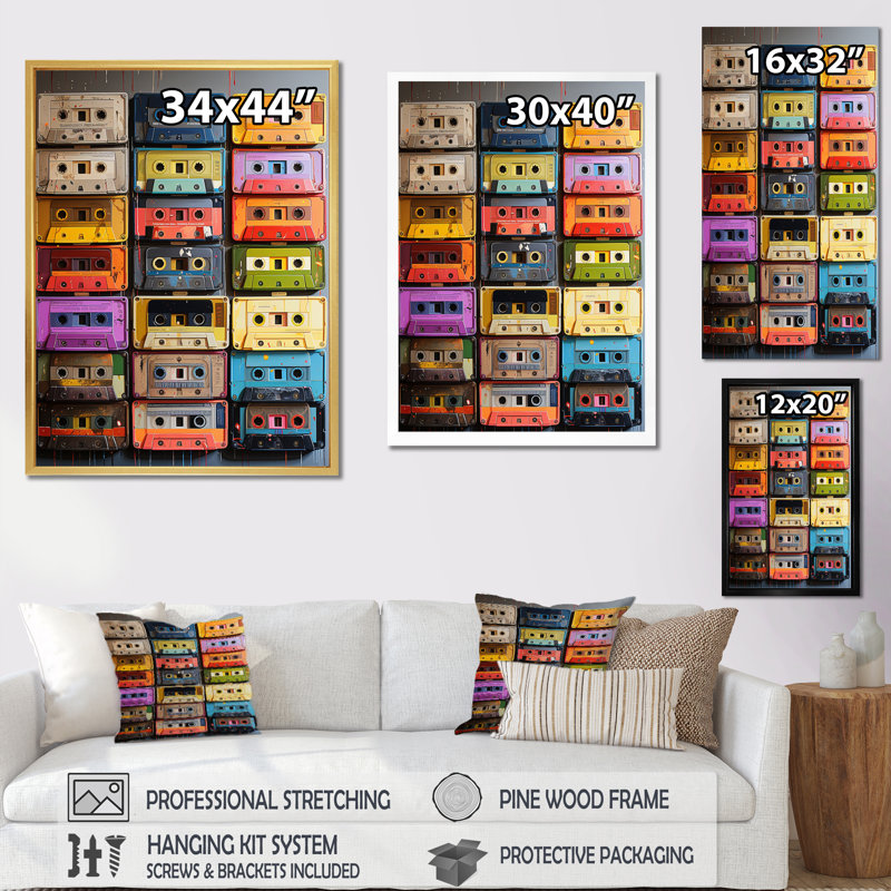 Poltimore Cassette Tapes Nostalgic Grooves III, reproduction d'art sur toile, H 40 po x l 30 po x P 1,5 po
