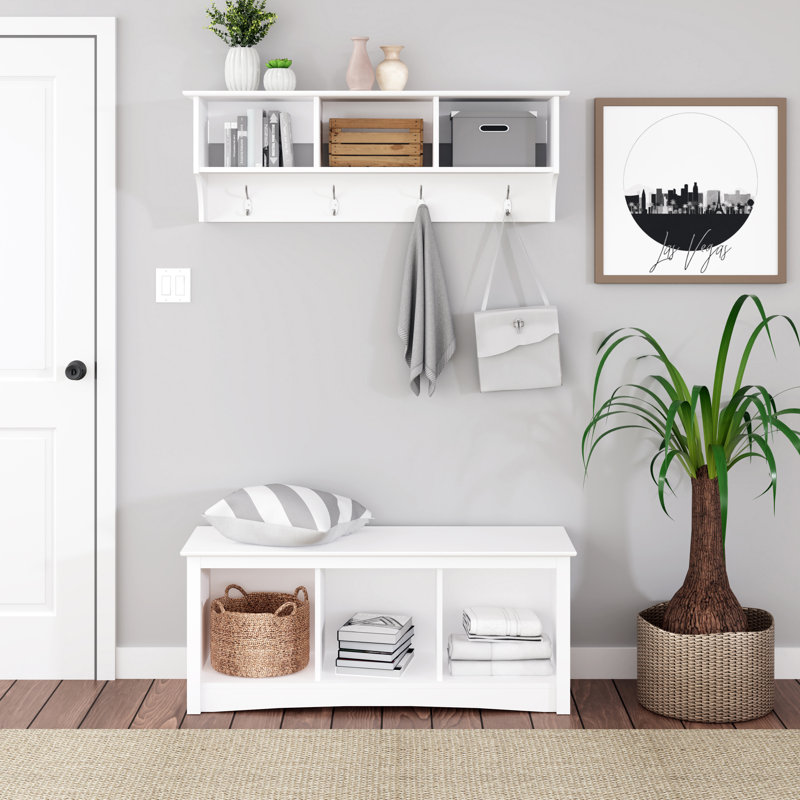 Carabelle Wall Mounted Coat Rack, Clothing Rack, Wall Coat Rack, Wood Coat Rack, With 4 Hooks, White