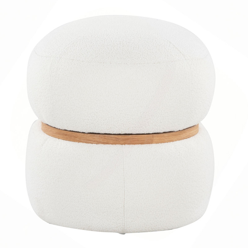 Repose-pieds contemporain en tissu et bois naturel, Crème