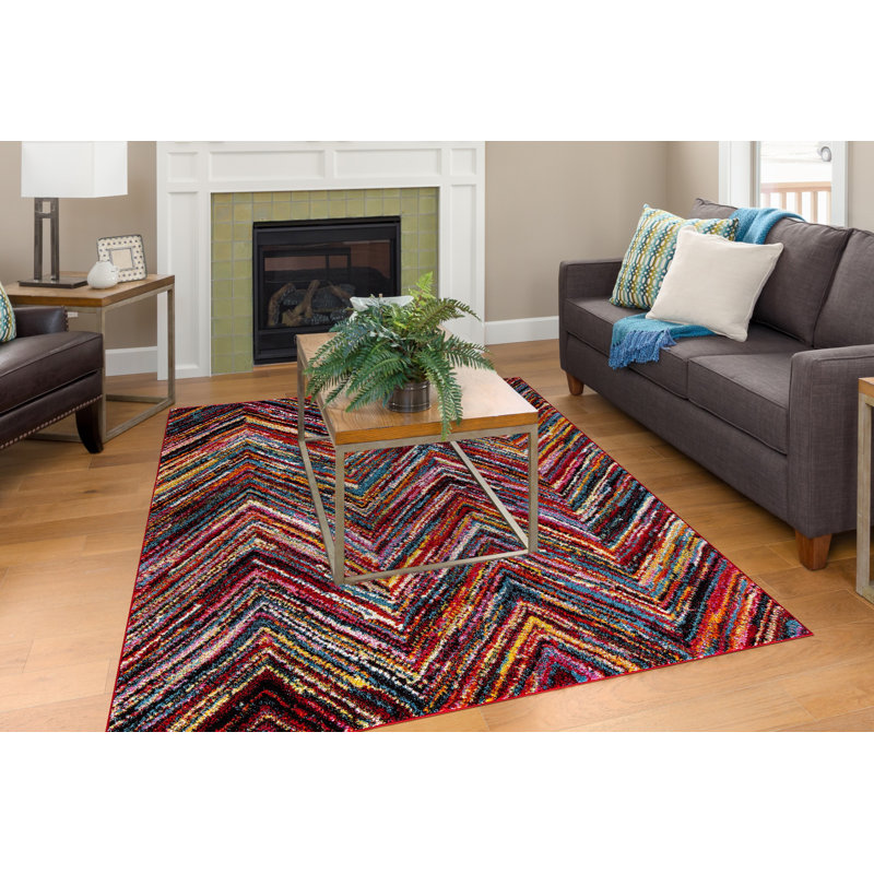 Annahbella Striped Chevron Multicolor Thick Area Rug, Rectangle 7'10" x 10'6"