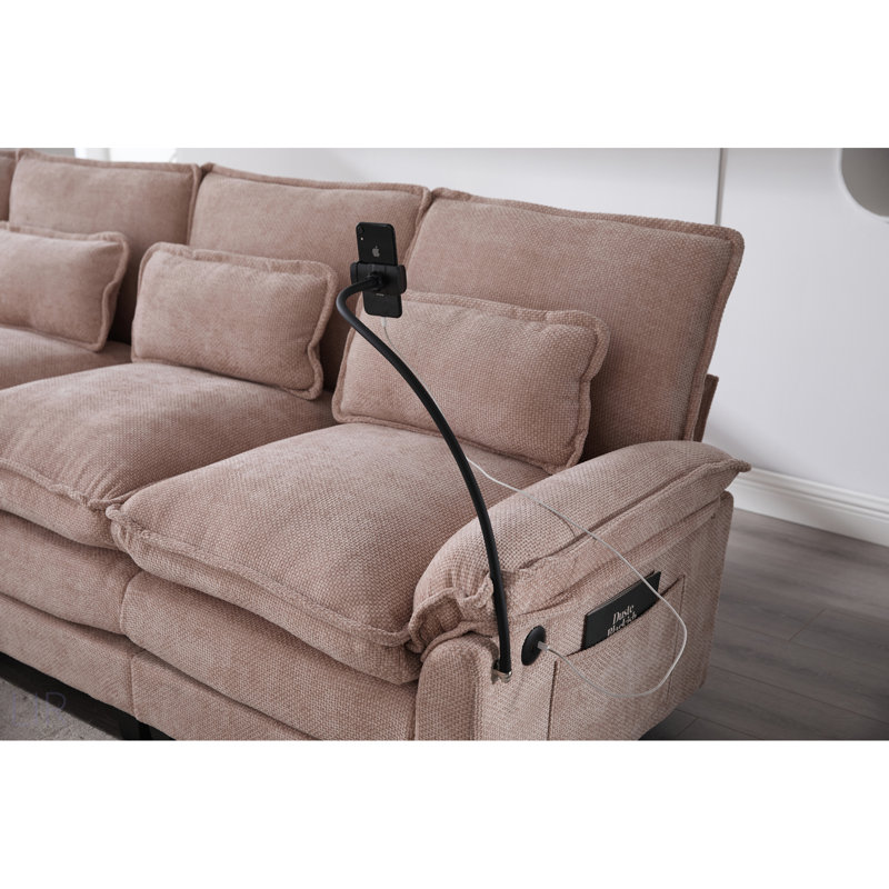 106 Inch U-Shaped Sectional Sofa With Chenille Upholstery, Modular Design, And Built-In Charging For Modern Living Rooms