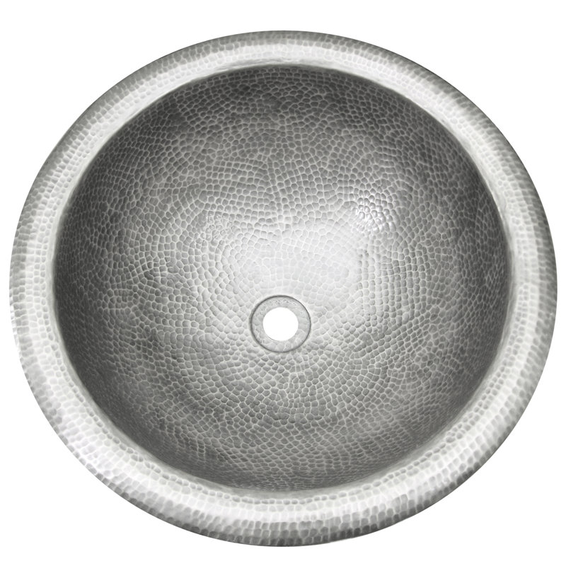 Lavabo de salle de bain circulaire encastré en métal avec trop-plein Aldo, Étain martelé