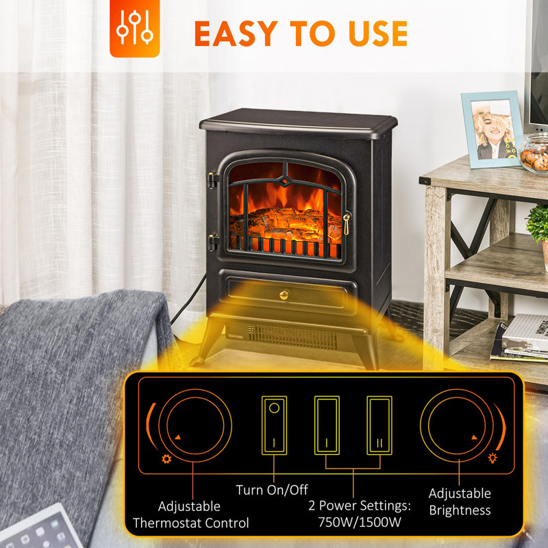 Electric Fireplace Heater, Black