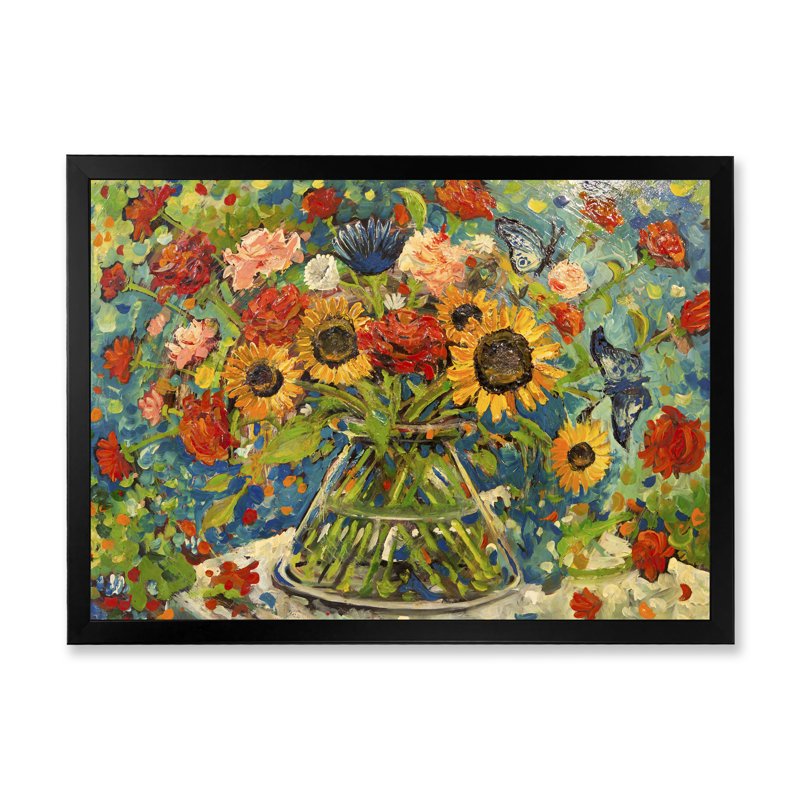 Bright Bright Sunflowers - Peinture sur toile encadrée, Cadre photo noir, H 12 po x l 20 po x P 1,5 po