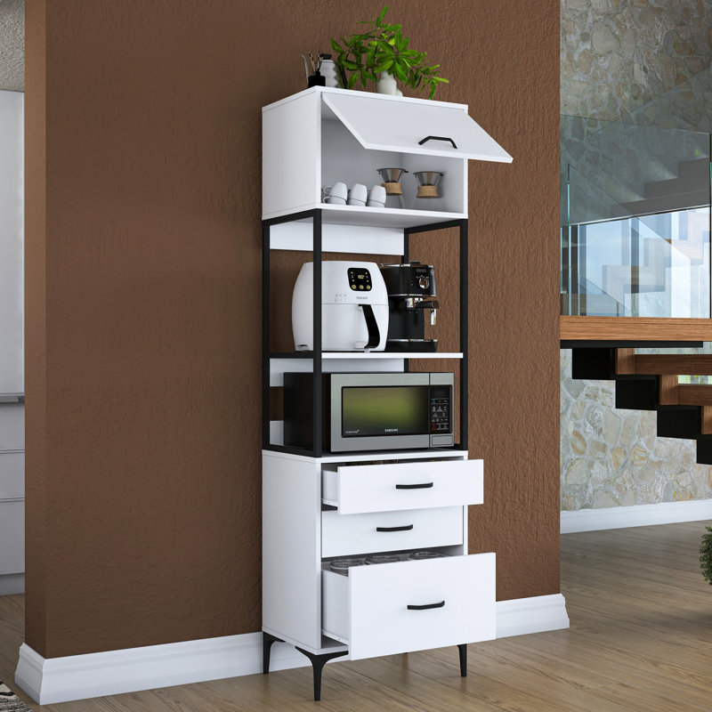 Modern Multi-Purpose Cabinet, White, 23.6 x 78.2 x 15.8 inches | 100% Melamine Coated E1 Quality Chipboard, Thickness: 0.7 inches | Numerous Shelves, Wall-Mountable, Additional Storage | Elegant Industrial Design