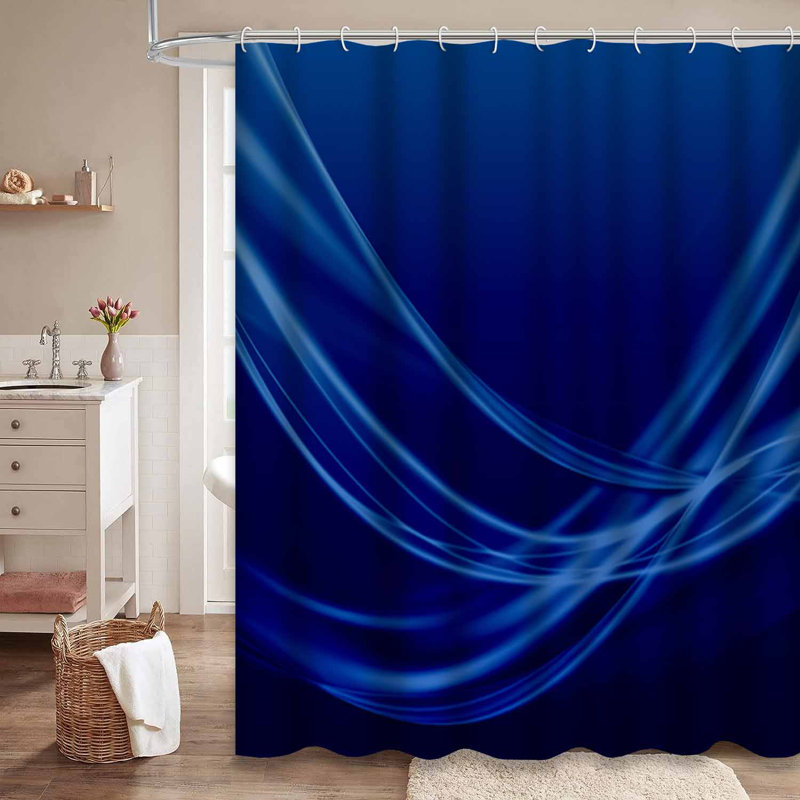 Rideau de douche bleu à lignes abstraites bleu foncé avec 12 crochets, L 72 po x l 84 po