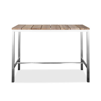  55" Wood Brown And Silver Solid Wood And Stainless Steel Dining Table