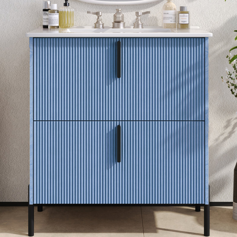 2-Drawers 30" Bathroom Vanity With Ceramic Sink, Blue
