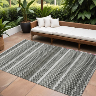 Tapis intérieur lavable rayé gris anthracite et ivoire 8 pi x 10 pi