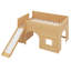 Lit mezzanine double pleine grandeur avec glissade et tablettes, cadre de lit mezzanine en bois à fonctions multiples avec tablettes de rangement, portes et fenêtres-1842276064