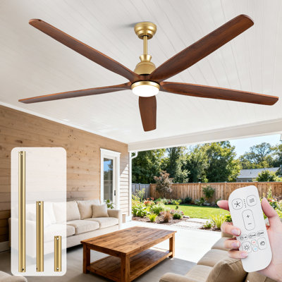 Ventilateur de plafond avec lumière DEL, télécommande, moteur réversible, 3 pièces, 5 pales en bois massif