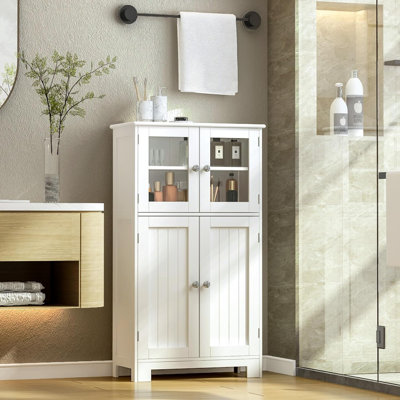 Garde-manger de 43 po, garde-manger autoportant avec portes en verre et tablettes réglables, armoire de rangement haute pour la cuisine, la salle à manger, le salon, blanc