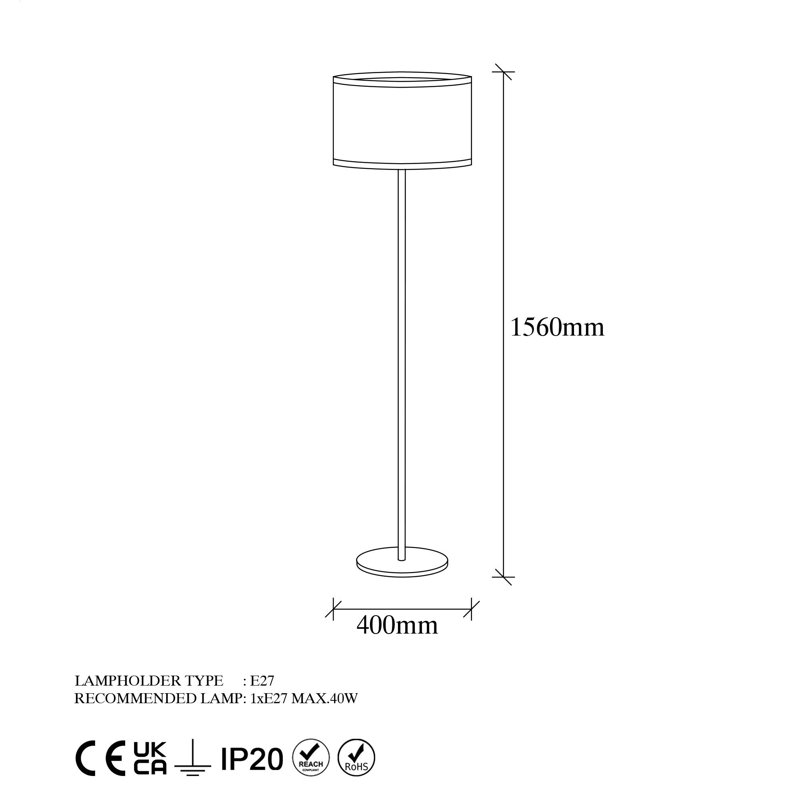 Lampe sur pied 15,72 po Cawe, Noir